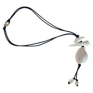 Bimba Y Lola Collar Ocean Seashell Leather and Porcelain Necklace Blue Gold